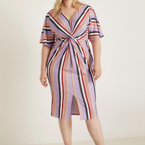 Eloquii Multicolored Stripe Twist Front V Neck Dress Size 24 - Picture 1 of 8